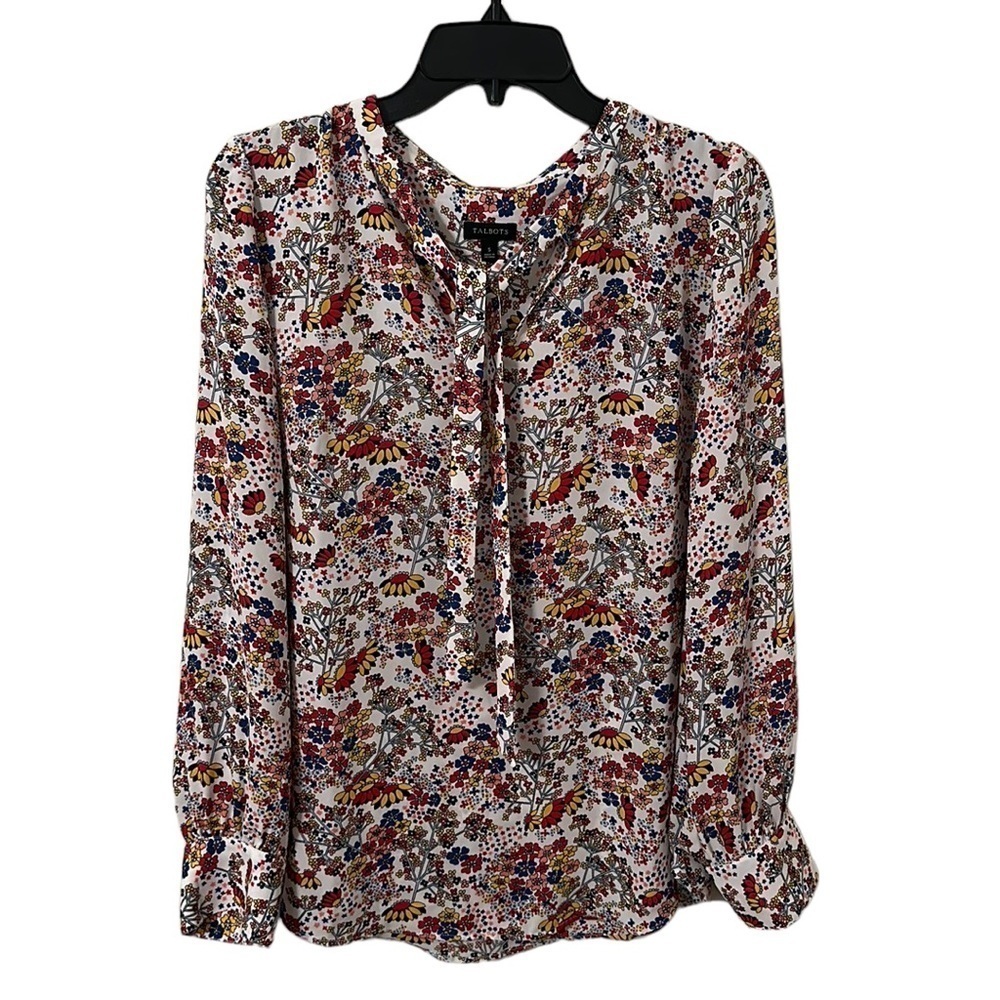 Talbots Women's Red Floral V-Neck‎ Tie Top Size S